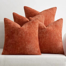 Lot de 4 housses de coussin en chenille orange brûlé 45,7 x 45,7 cm, style champêtre et bohème, compatibles avec les coussins carrés standard