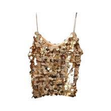 Regata feminina com lantejoulas, top brilhante com glitter para carnaval, sem mangas, cor sólida, blusa regata com brilho, top casual de verão para