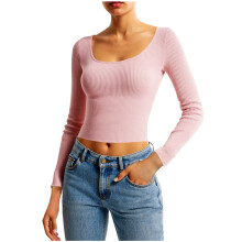 Pull femme à col rond, coupe courte, en maille douce, manches longues, coloris uni, idéal pour l'automne et l'hiver (rose, taille M)