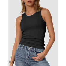Regatas femininas de gola redonda, respiráveis, modelagem justa, sem mangas, blusas modernas para sair.