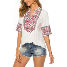 Bestickte Tops für Damen, Sommer, Boho-Choth, mexikanische Bohemian-Bauernblusen, lockere 3/4-Ärmel-Shirts, Blusen-Top