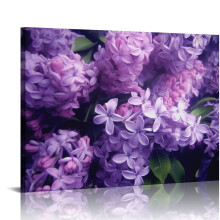 - Décoration murale lilas, tableau sur toile représentant des fleurs violettes épanouies, idéal pour le salon, la salle à manger ou la cuisine