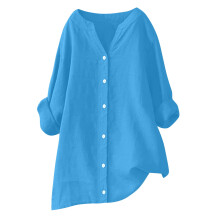 Camisas de lino para mujer, camisas con botones, cuello en V, manga larga, blusas de verano, blusas informales para el trabajo.