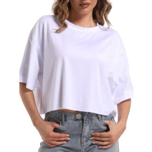 T-shirts för kvinnor Nedsänkta axlar Rund hals Stora korta toppar Träningstoppar T-shirts