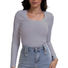 Hauts à manches longues pour femmes, col rond, extensibles et ajustés, coupe slim, basiques et sexy pour l'automne.