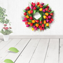 Mesterséges tulipán koszorú ajtó- vagy faldekorációhoz
