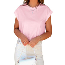 T-shirts à manches courtes pour femmes, col rond, manches dolman retroussées, unis, décontractés, courts