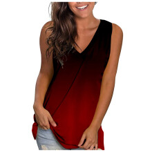 Blusa regata feminina de verão com patchwork degradê, modelagem solta e casual, decote em V sexy (modelo 2025).