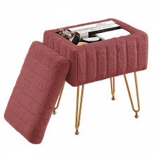 Ottoman Vanity Stool Modern Faux Fur Seat Rose Red