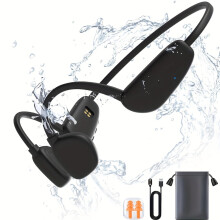 Benledningshörlurar IPX8 Vattentäta, Bluetooth 5.3, 32 GB MP3, Öppna öron för simning/löpning/cykling, med mikrofon och brusreducering