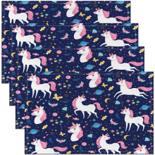 Set van 4 placemats met cartoon eenhoorn en vlinder, 45 x 30 cm, makkelijk schoon te maken, bloemenprint, geschikt voor kinderen en tieners - voor