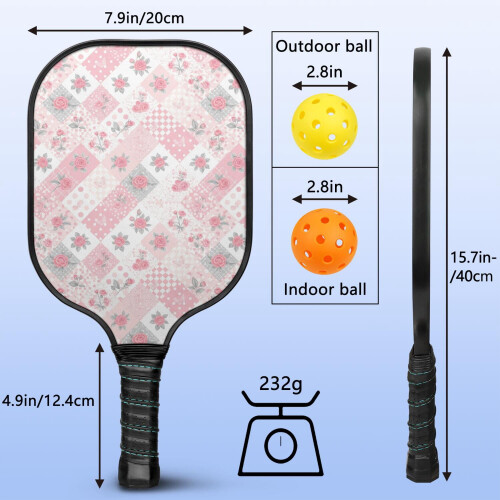 Σετ κουπιών Pickleball από fiberglass με λουλούδια, 2 μπάλες και τσάντα – Συμβατό με 2