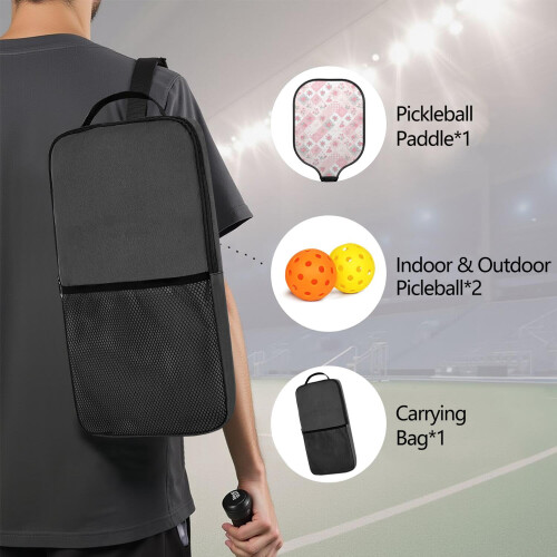 Σετ κουπιών Pickleball από fiberglass με λουλούδια, 2 μπάλες και τσάντα – Συμβατό με 1
