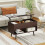 Table basse relevable de 80 cm avec compartiment caché et 2 étagères ouvertes, marron 7