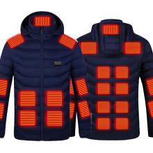 Beheizbarer Wintermantel für Damen und Herren, 26 Heizzonen, abnehmbare Kapuze, winddicht, maschinenwaschbar, USB-kompatibel