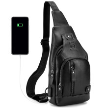 BULLCAPTAIN Geantă de piele pentru bărbați, cu port de încărcare USB, rucsac de umăr casual, tip crossbody, pentru drumeții, călătorii