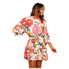 Robe d'été à imprimé floral, col rond, coupe ample et décontractée, manches 3/4, mini-robe