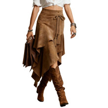 Boho-Midirock für Damen, asymmetrisch, mit Rüschen, Quasten und verstellbarem Bund – für Freizeit, Party und Alltag
