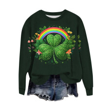 Blusa informal de manga larga para mujer con estampado del Día de San Patricio: cuello redondo, corte holgado, top ligero y suave para