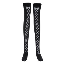 Meias cor da pele femininas, meias altas listradas para Halloween, cosplay, festa, carnaval, meias sangrentas, meias de malha para mulheres (Preto