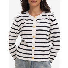 Gilet rayé pour femme, pull tendance à manches longues et col rond boutonné