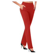 VERUGU Bootcut Yoga Broek voor Dames, Buikcorrectie, Hoge Taille, Elastisch, Uitlopende Pijpen, Zakken, Rood XXL – geschikt voor yoga en kantoor