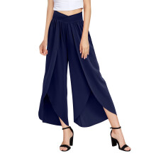 Dames palazzo broek met wijde pijpen, marineblauw, hoge taille, plus size