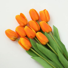 10 stk. silkefarvede tulipaner med lange stilke og grønne blade – kunstige blomster til vase, bryllup, fest, hjem, kontorindretning