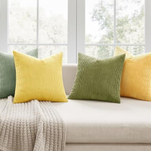 Fodere per cuscini decorativi Boho Farmhouse Giallo Verde 20x20", Set di 4, Morbido velluto a coste, Decorazione nordica primaverile per divano,