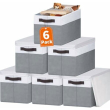 Conjunto de 6 caixas organizadoras empilháveis de tecido com tampas – Organizadores inodoros para roupas, cobertores e brinquedos, ideais para