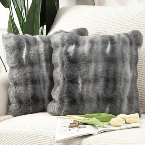 Conjunto de 2 capas de almofada de lã macia e espessa, 66x66 cm, cinza escuro, estilo boho neutro, para sofá/poltrona/quarto – Compatíveis com