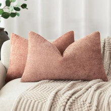 Confezione da 2 federe quadrate in morbida ciniglia, 30x50 cm, rosa antico, copricuscini lombari neutri per divano/poltrona – Compatibili con