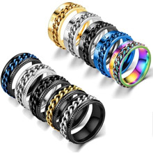 Lot de 10 anneaux spinner en acier inoxydable de 8 mm, style anti-stress, pour hommes et femmes, finition polie, tailles 7 Ă 11.
