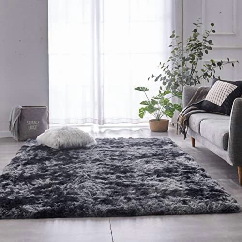 Χαλί Shag, 5x7ft Tie-dye σκούρο γκρι αναβάθμιση αντιολισθητικό ανθεκτικό ορθογώνιο 1