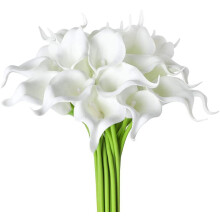 20 Píosa Bláthanna Calla Saorga, Bláthanna Laitéis Fíor-Theagmhála, le haghaidh Maisiúcháin Baile, Bouquet Bainise DIY (Bán Glan)
