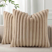 Fodere per cuscini decorativi in pelliccia sintetica 16x16, set da 2, lussuose fodere decorative a righe morbide e soffici per divano, soggiorno,