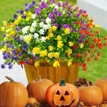6 mazzi di fiori artificiali resistenti ai raggi UV per esterni, compatibili con vasi e fioriere, decorazione con felci rosa