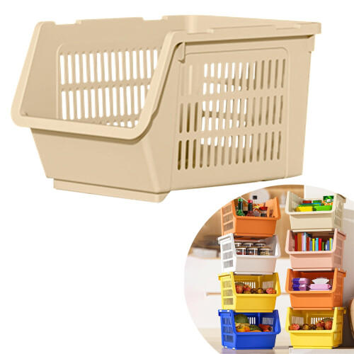 4-Pack Leak-Proof Stackable Plastic Baskets for Pantry, Fruit, Potatoes & Onions – Compatible with Standard Shelves 1