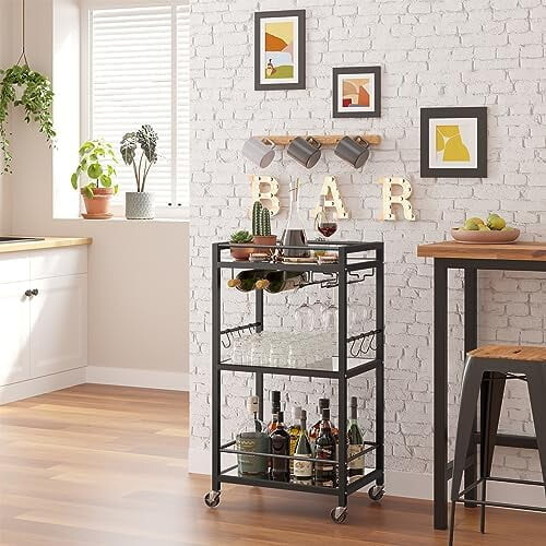 Carrello bar nero a 3 ripiani con specchio BC01BK033 1