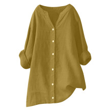 Camisas de lino para mujer, camisas con botones, cuello en V, manga larga, blusas de verano, blusas informales para el trabajo.
