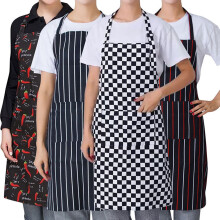 opvise Schürze, gestreift mit Tasche, Unisex, kariert, lange Kochschürze für Catering, rote Paprika