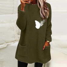 Ropa interior térmica Lenago de tallas grandes para mujer, cuello redondo y blusa de manga larga cálida con estampado holgado de invierno.