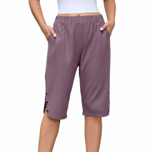 Lösa bermudashorts i bomullslinne för kvinnor, knälånga capris med hög midja och fickor, S–5X