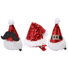 3 phíosa gearrthóga gruaige cruth hata Santa, gabhálais chóisire Nollag miotail fabraice dearga do chailíní