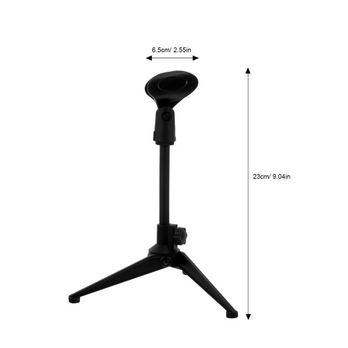 Supporto per microfono da scrivania stabile con treppiede, altezza regolabile e clip, colore nero. 1