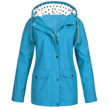 UTTOASFAY Damen Wintermantel Damen Regenjacke einfarbig Outdoor Übergröße Kapuzenregenmantel winddicht hellblau