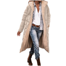 Kukoosong vinterdunjakker til kvinder, overdimensionerede vendbare lange frakker i shearling fleece, vintermodetøj med hætte og lommer