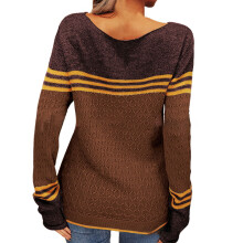 Hässliche Weihnachtspullover für Damen, Herbst/Winter, Langarm-Strickpullover mit Streifen-Patchwork, Rundhalsausschnitt, elegantes Häkeloberteil