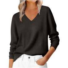 Damen-Pullover mit V-Ausschnitt und langen Ärmeln – Weiches, locker sitzendes Freizeit-Oberteil für Herbst/Winter (Z01#Schwarz, 2XL)