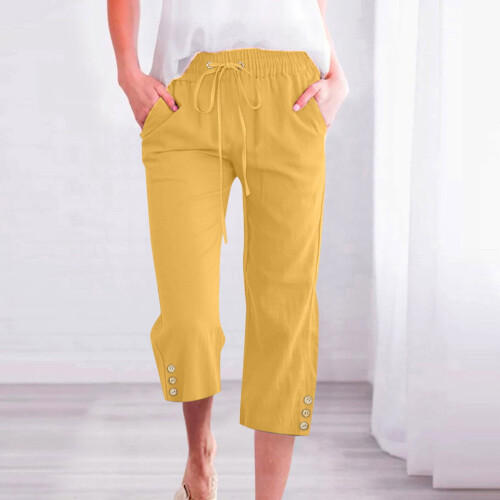 VERUGU Παντελόνι Capris για γυναίκες, μοντέρνο, casual, μονόχρωμο, ελαστικό, φαρδύ 1